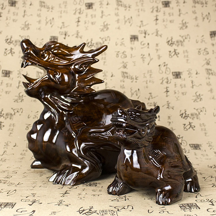 HOT SALE -OFFICE home protective-efficacious ZHEN ZHAI Talisman Money Drawing Dragon rosewood FENG SHUI statue