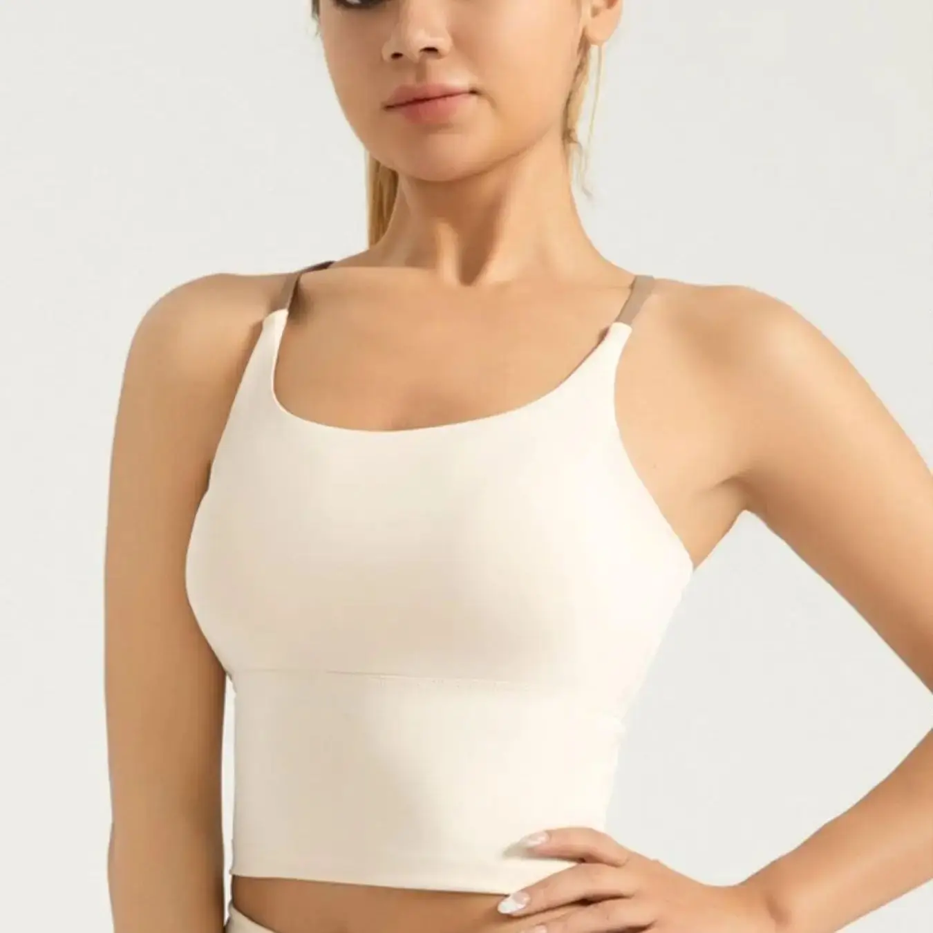 High beauty color blocking nude sports vest with high elasticity and chest cushion, yoga bra, fitness bra for women view 4