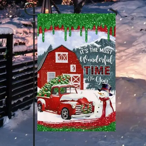 Red Truck Christmas Flag Its The Most Wonderful Time Garden Flag - House Flag LLK GGP FFL EEN AAL HHM WZZ yyi