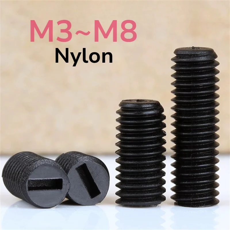 M3 M4 M5 M6 M8 Black Nylon Slotted Grub Bolts Plastic Insulated Slotted Flat Point End No Head Headless Fixing Screws