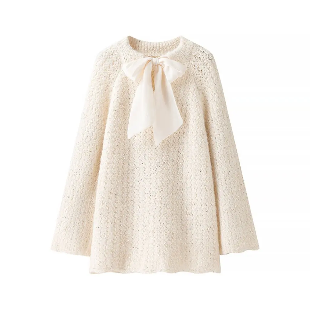 

Korean Women's Bow Sequins Soft Waxy Sweater Sweet Style Korean Women's Wholesale Spring New 00HM-60775
