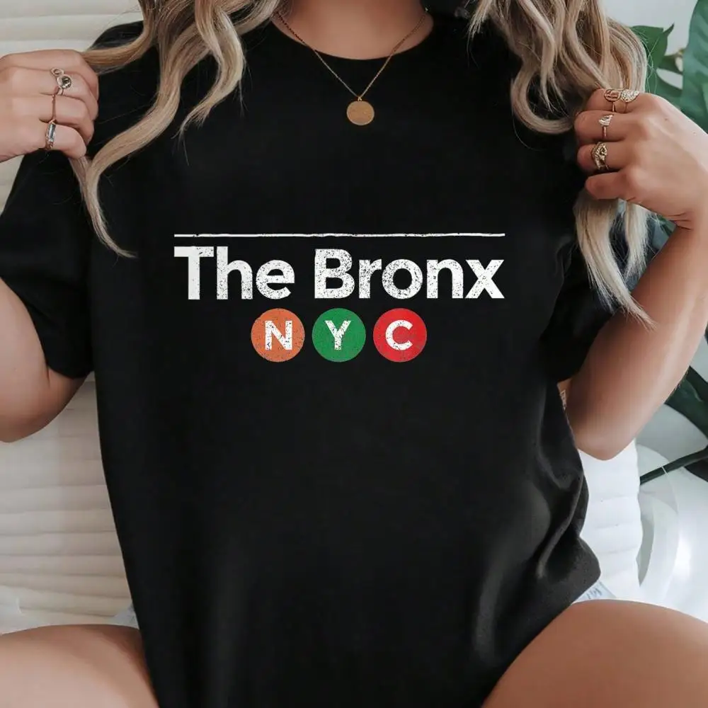 Womens-Shirt Casual Loose Fit Black White Options Bronx NYC Print Graphic Tee Summer Daily Wear Shirts Summer Tops Graph