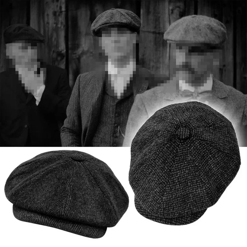 Czapki Newsboy w Stylu Retro Męskie Ośmiokątne Czapki Brytyjskie Czapki Malarskie Jesienno-Zimowe Berety Czapki Płaskie w Jodełkę Hip Hopowe Berety Gorras