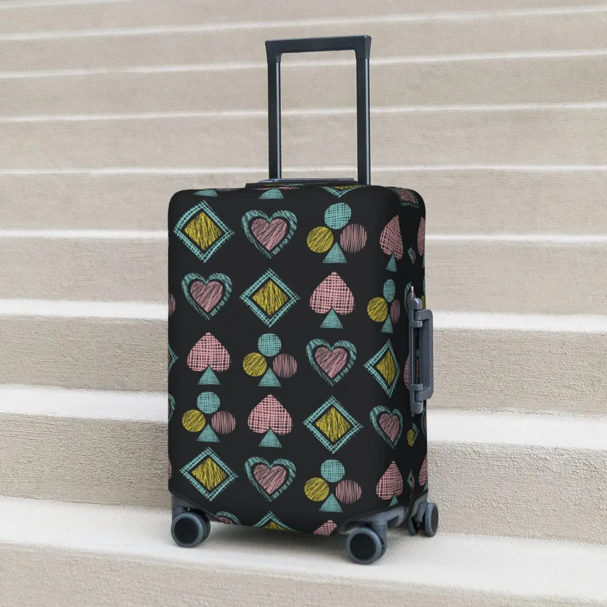 Geometric Graffiti Black Suitcase Cover Playing Cards Travel Protection Flight Practical Luggage Supplies