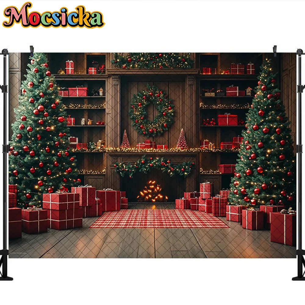 Mocsicka خلفيات للتصوير الفوتوغرافي هدية عيد الميلاد غرفة شجرة عيد الميلاد ديكورا عطلة الأسرة صورة خلفيات الصور للصور