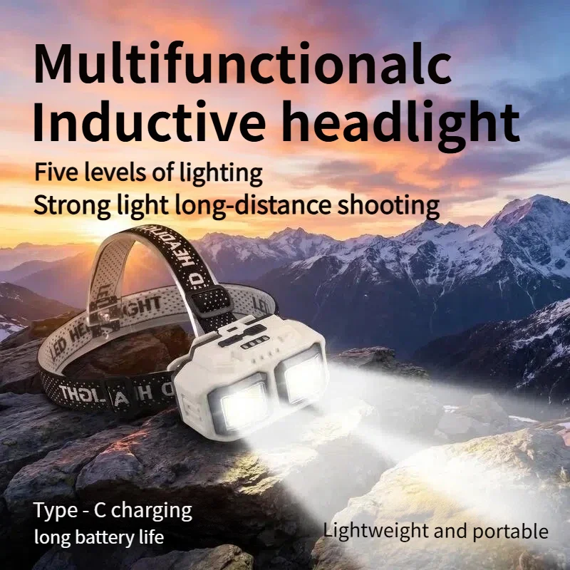 

New head-mounted intelligent sensing USB rechargeable long-range battery-powered high-brightness LED fishing outdoor he