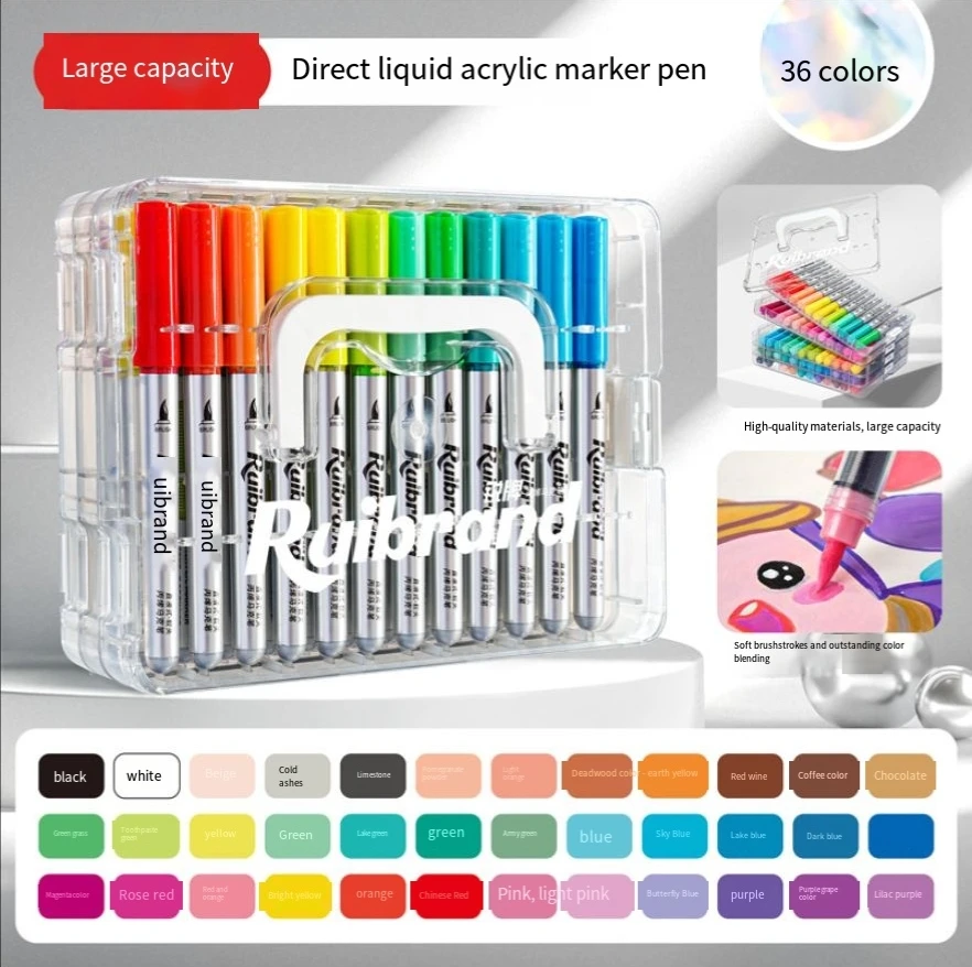 

​Professional Acrylic Marker Pens 36 Colors - Soft Brush Tip Non-Bleeding Layering Art Markers for Students & Artists​