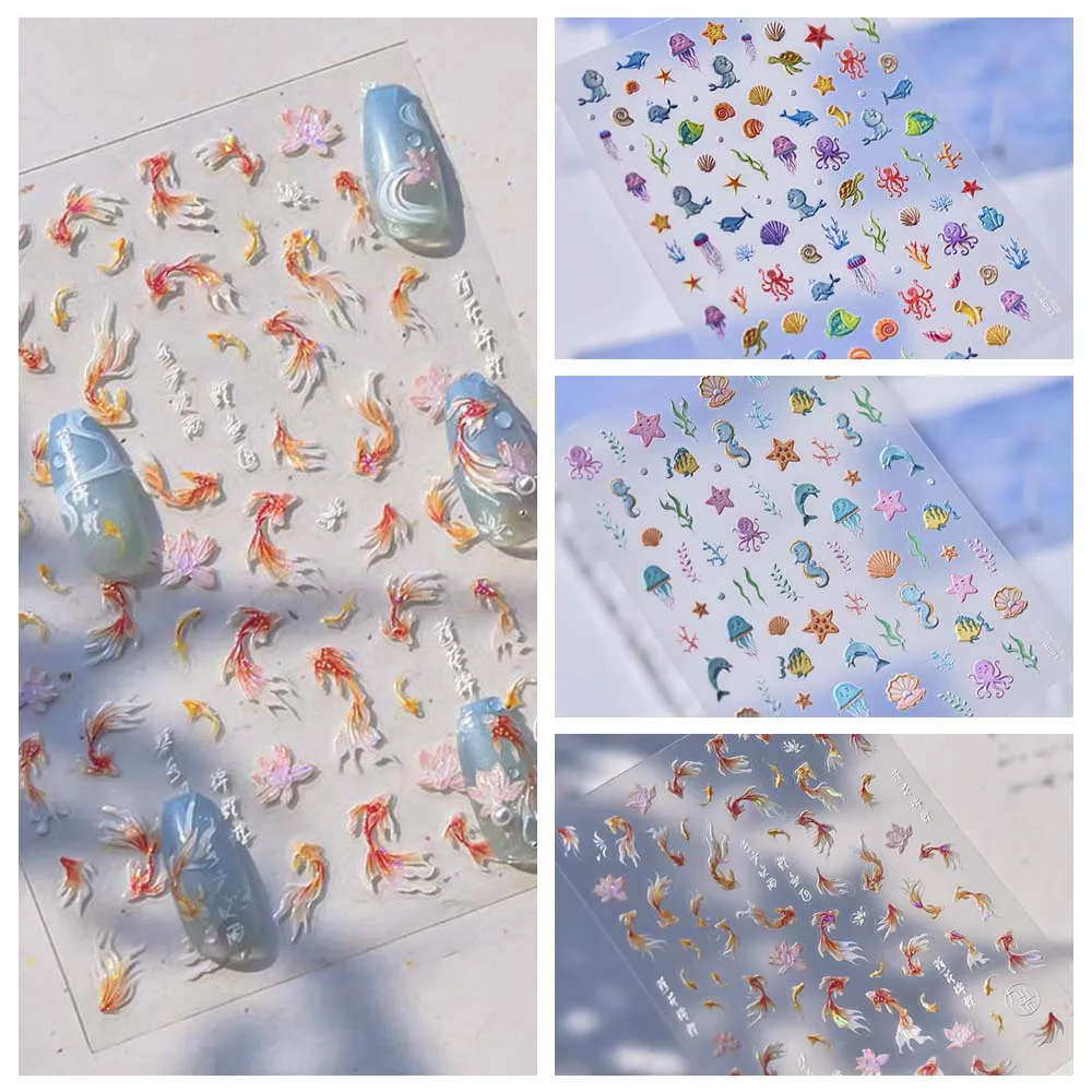 

Наклейки для ногтей с изображением раковины, звезды и океана, ракушки, дельфин, океан, наклейки для ногтей, блестящие стеклянные аксессуары для ногтей с рыбой, украшения для ногтей с океаном