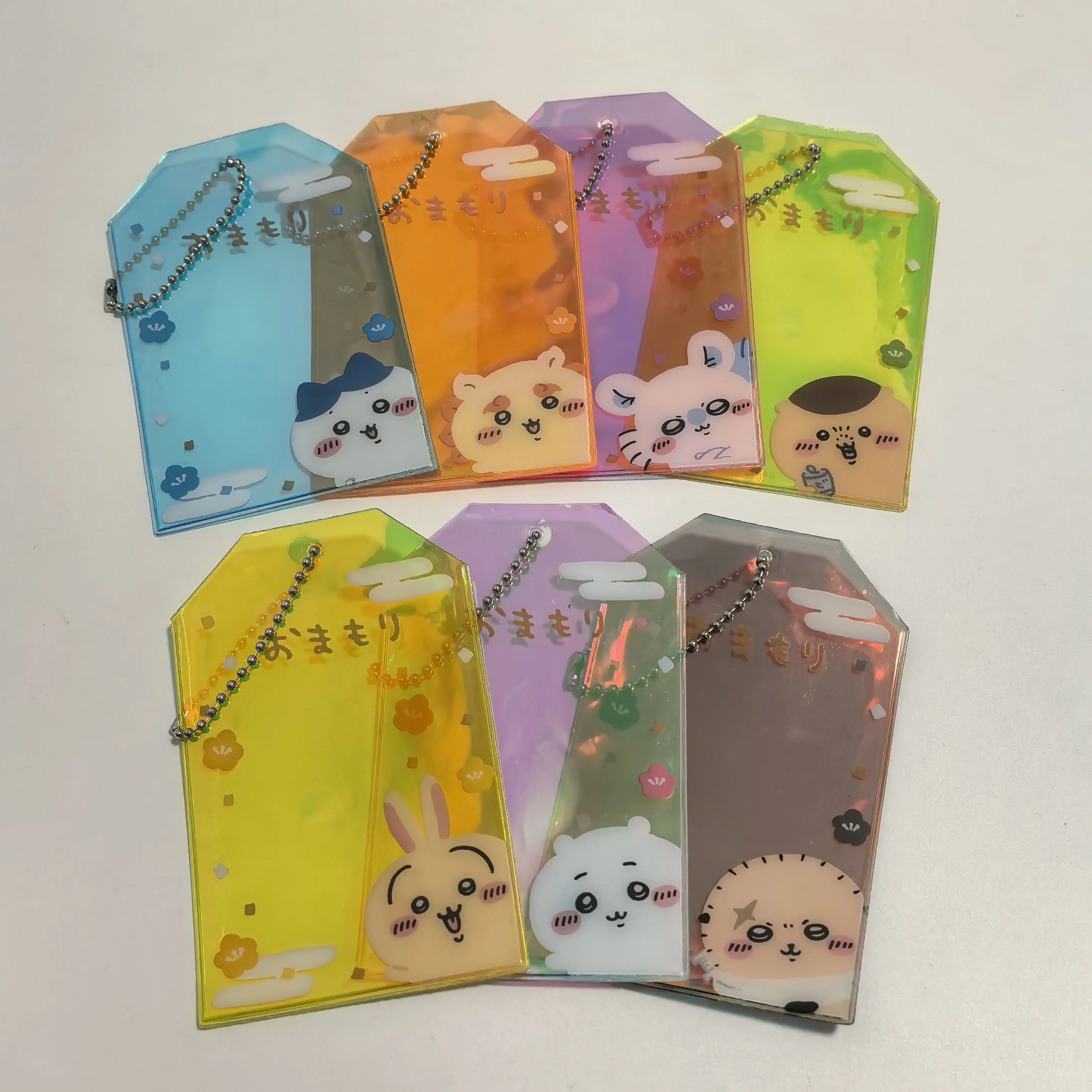 Adorable Self-deprecating Bear Cartoon PVC Transparent Laser Card Holder Protective Cover Storage Bag Family Storage Tools