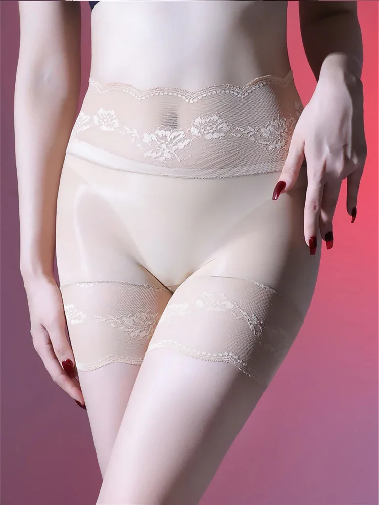 Culotte transparente en dentelle sans couture unisexe, sous-vêtement de sécurité, slip élastique brillant à l'huile, string en poudres U convexe