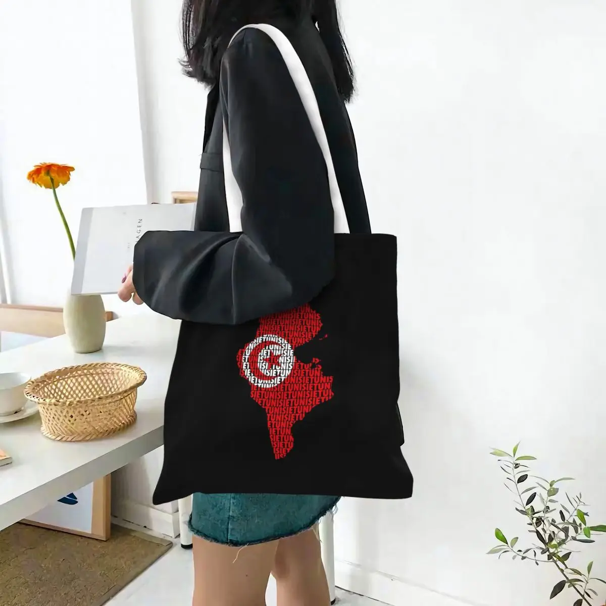Tunisia Flag And Tunisia Flag Shopping Bags Girls Canvas The Tote Bag Folding Women Shoulder Tote Travel Handbag