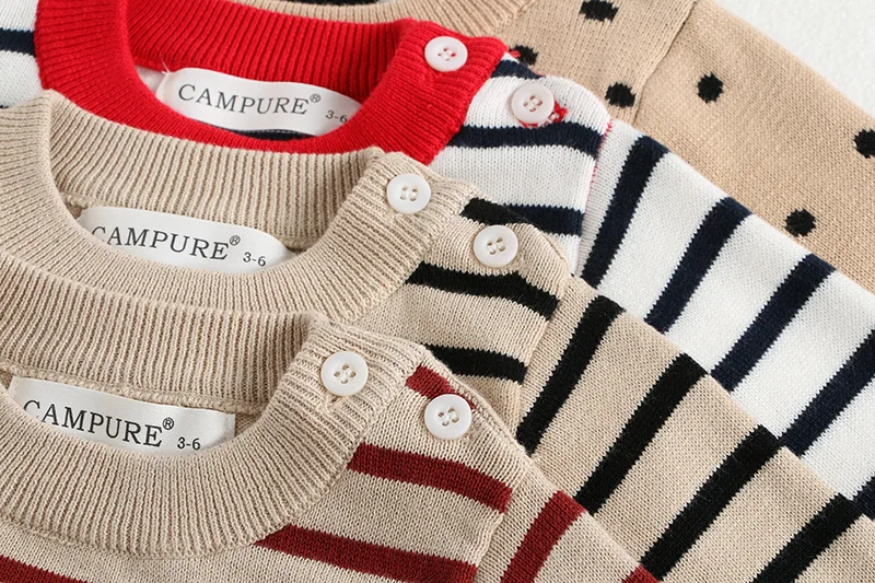 Klassisches Frühlings-Baby-Sweatshirt mit Schulterschnalle, 0–3 Jahre, gestreifter Strickpullover für Kleinkinder, Mädchen und Jungen, lockere Basis, Tops, Pullover – Detail 4