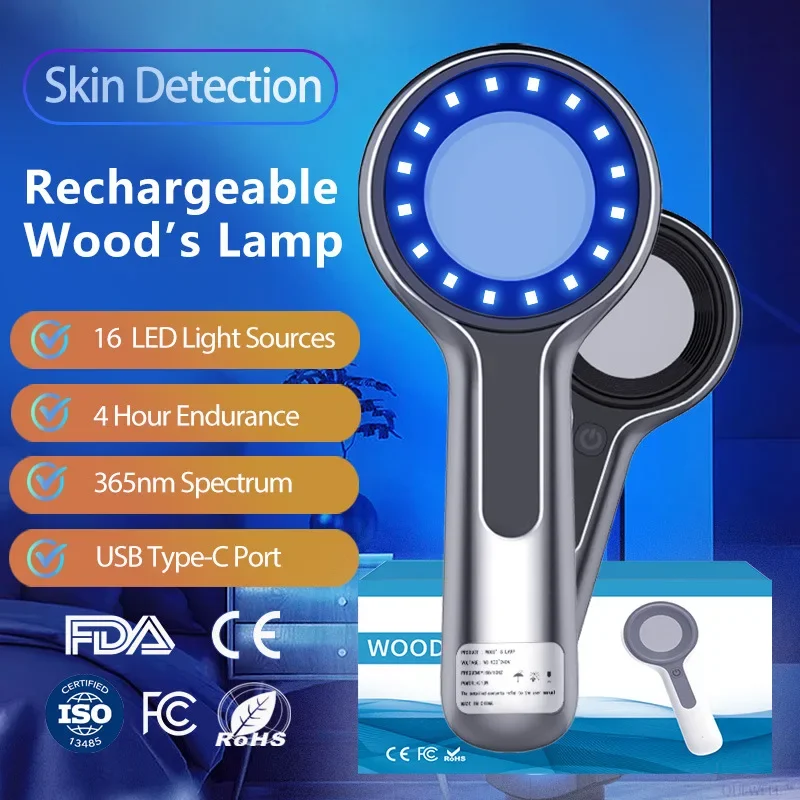 Skin Analyzer With Woods Lamp Portable Vitiligo Detector Analysis Machine LED Rechargeable Lights For Home Use Equipment