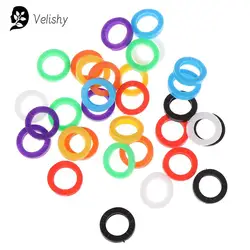 32pcs Mixed Color Hollow Rubber Key Covers Round Soft Silicone Keys Locks Cap Multicolor Elastic Keyring Case