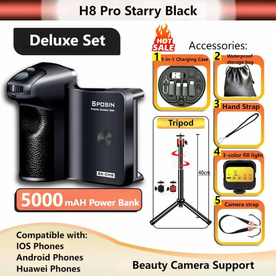 

BK-CH8 360° Rotating Phone Clamp Photograph Assist Equipment Bluetooth Connection Zoom Focus Continuous Photography Switch Lens