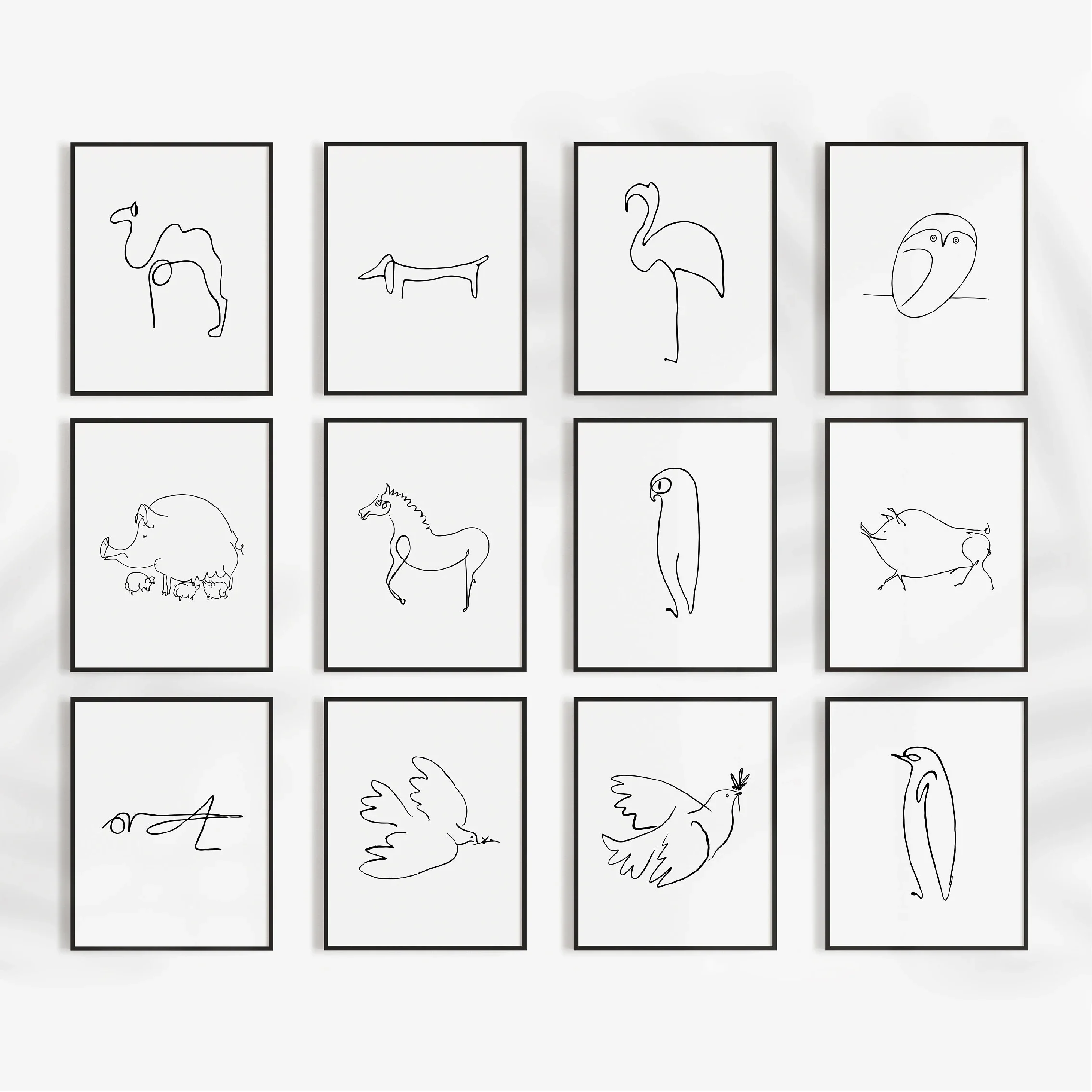 Impresiones de animales de Pablo Picasso, arte abstracto, dibujos de una línea, pintura, imágenes, bocetos, arte de pared minimalista
