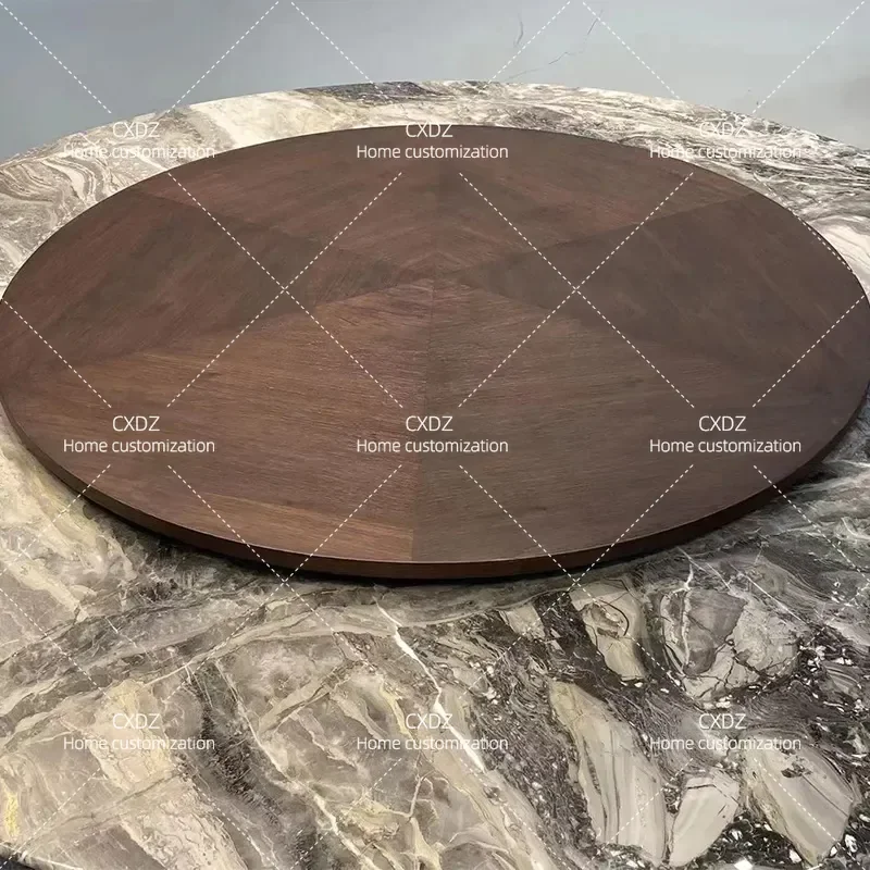 Foshan Natural Marble Solid Wood Round Dining Table Venice Brown Luxury Stone High End Circular Dinner Table for Home