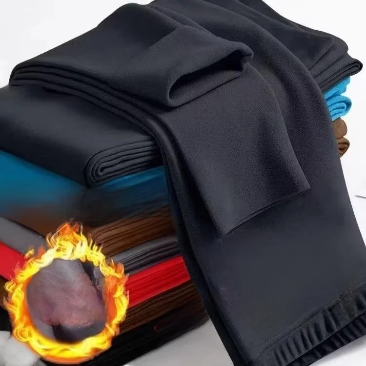 

Men's Winter Warm Fce Double-sided Velvet Casual Long Pants Elastic Waist Straight Leg Micro Stretch Polyester Fiber