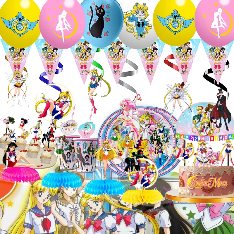 Sailor Moon Theme gender reveal Party Decorations Set Cake Topper Latex Balloons Banner Princess Girl Party Supplies Decoration