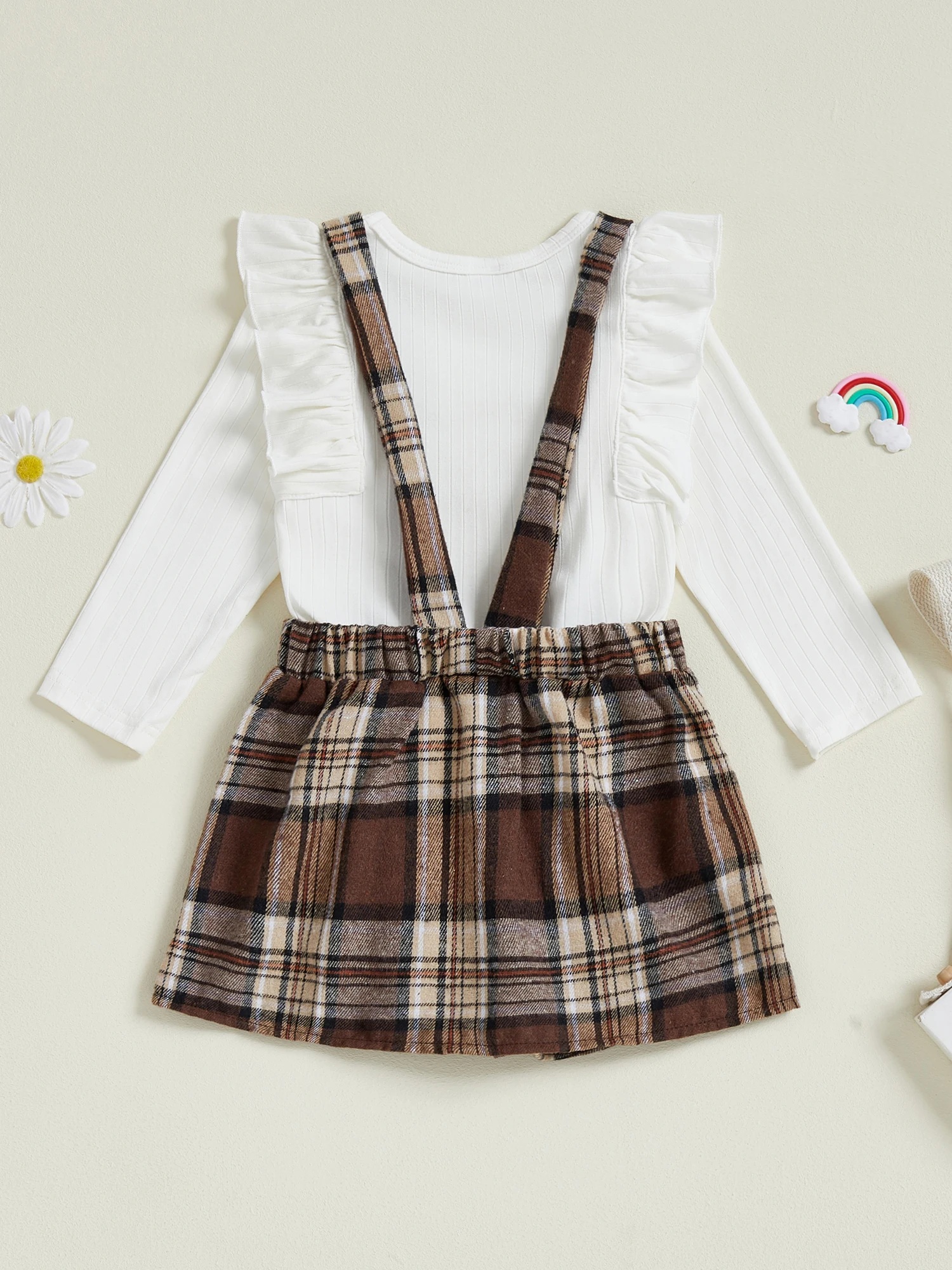 Set 2 potong untuk anak perempuan atasan bermotif bunga leher bulat lengan pendek dengan rok keseluruhan denim pakaian musim panas