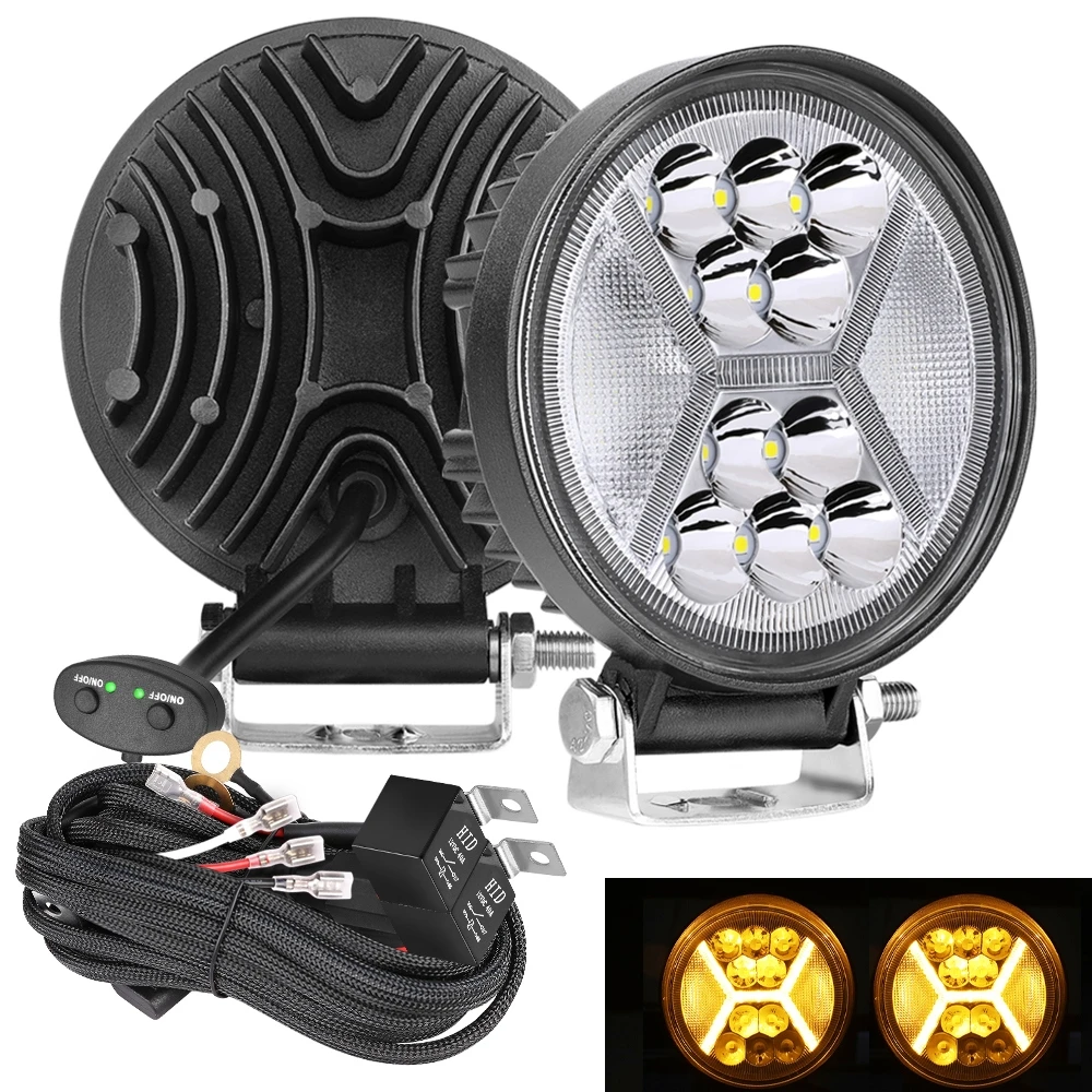 

2pcs 78W Round LED Work Lights with Amber DRL Light 12000LM Flood Spot Combo Beam Working Light Pod OffRoad for SUV Truck Pickup