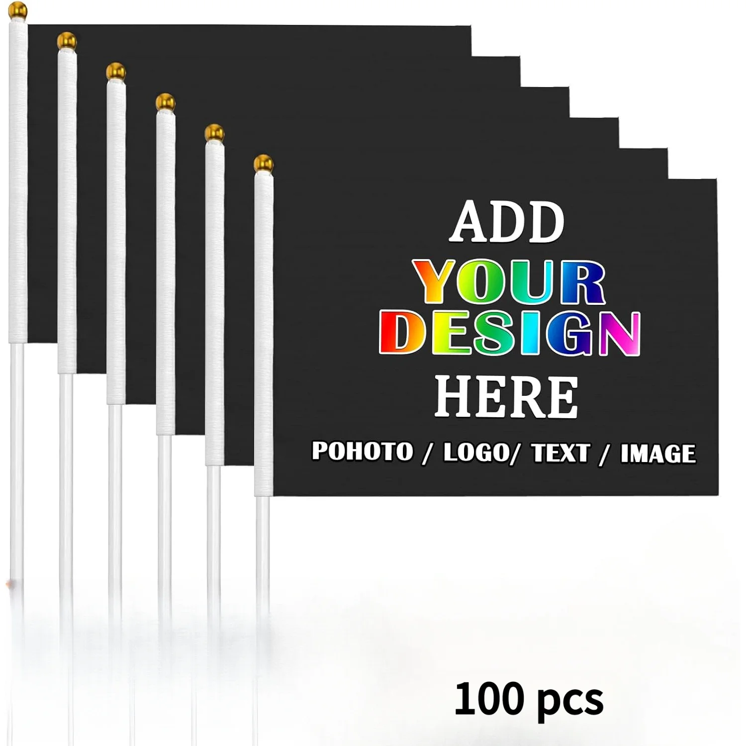 20pcs/ 50pcs/ 100pcs Custom 2D FLAT Handheld Mini Flags with Plastic Flagpole | Personalized Mini Flags Ideal for Celebrations