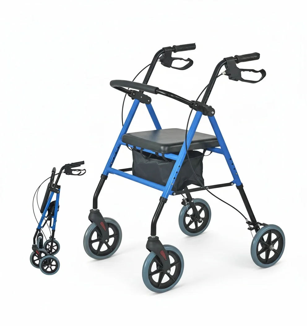 Elderly Walker, Aluminum Alloy Rehabilitation Walking Device, 100KG Hand-pushed Walker with Seat, Anti-fall Mobility Aid