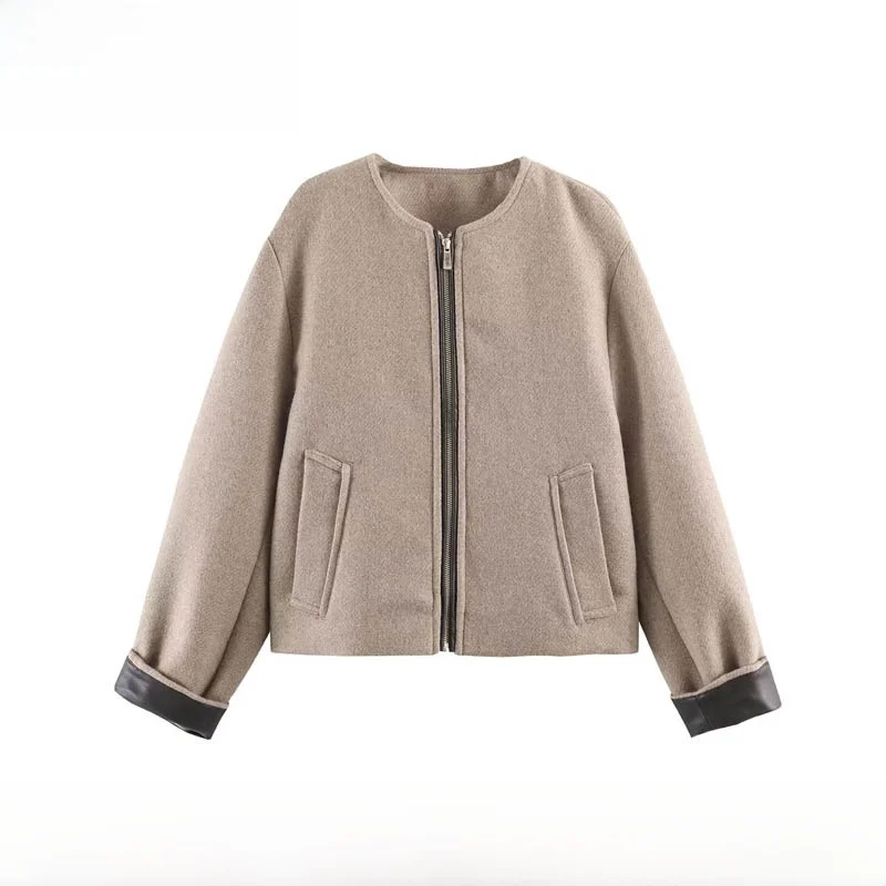 

Faionable Leather Effect Jaet Outerwear New Autumn Winter Women's Street Sle Long Sve Zipper Closure Warm Polyester