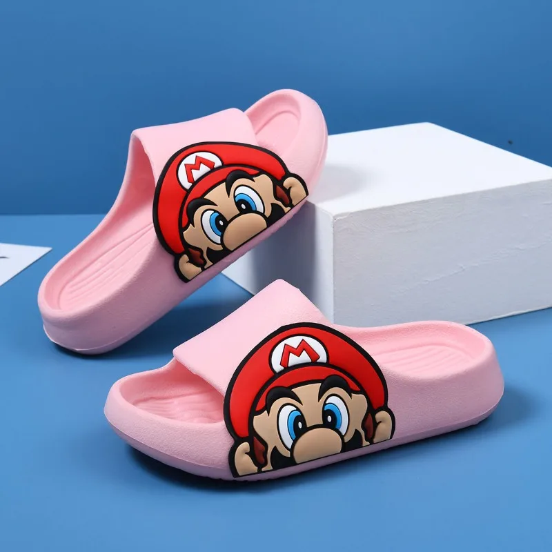 Super Mario Bros sandal anti selip, sandal rumah kartun imut tampak tinggi, lembut, nyaman, bersirkulasi, dan nyaman