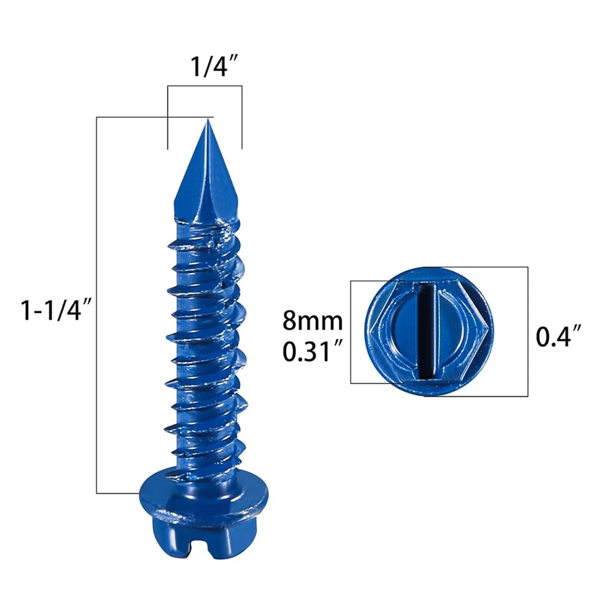 AA25 (40個入り) 1/4インチ x 1-1/4インチ スロット付き六角頭コンクリートアンカー（石材用）、青色六角頭、ブロックやレンガに最適