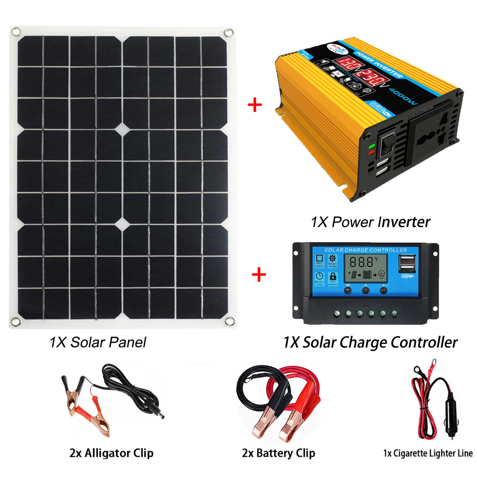 Solar Panel System 18V 20W Solar Panel 30A Charge Controller with Dual USB Car Solar Inverter Kit Complete Power Generation