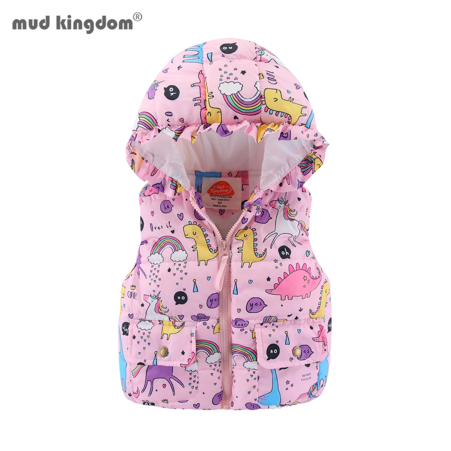 

Жилет с капюшоном Mudkingdom для девочек, шерстяной жилет без рукавов с капюшоном, куртка с мультяшным принтом, детский теплый кашемировый жилет, верхняя одежда, одежда