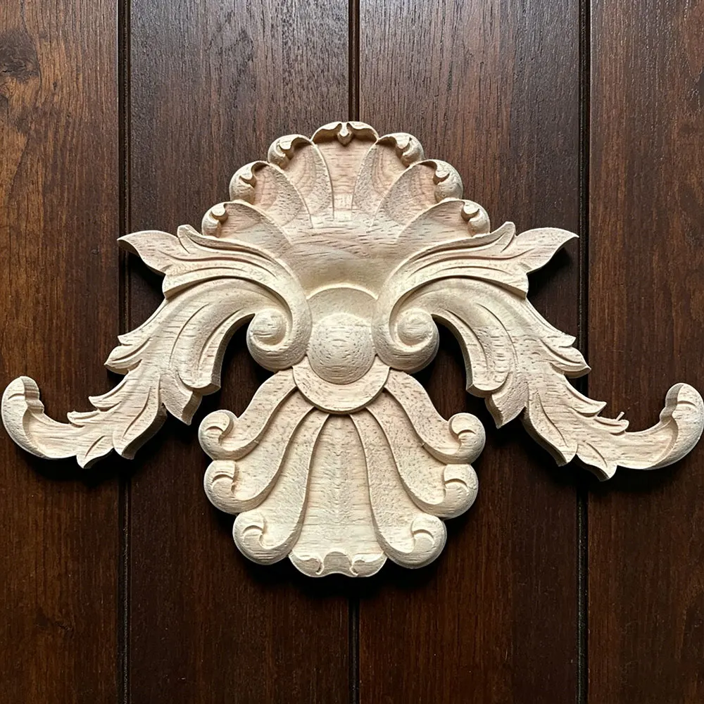 

28cm European Wooden Door Flower Solid Wood Applique Carved Vintage Home Decoration Maison Accessories Figurines Miniatures