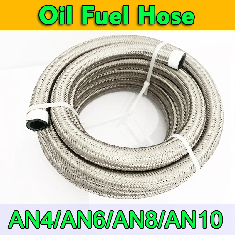 

Stainless Steel Braided Fuel Hose 1M 3M 5M Oil Gas Line Nylon Pipe Tube AN4 AN6 AN8 AN10 Cooler Hose Line Inside CPE Rubber