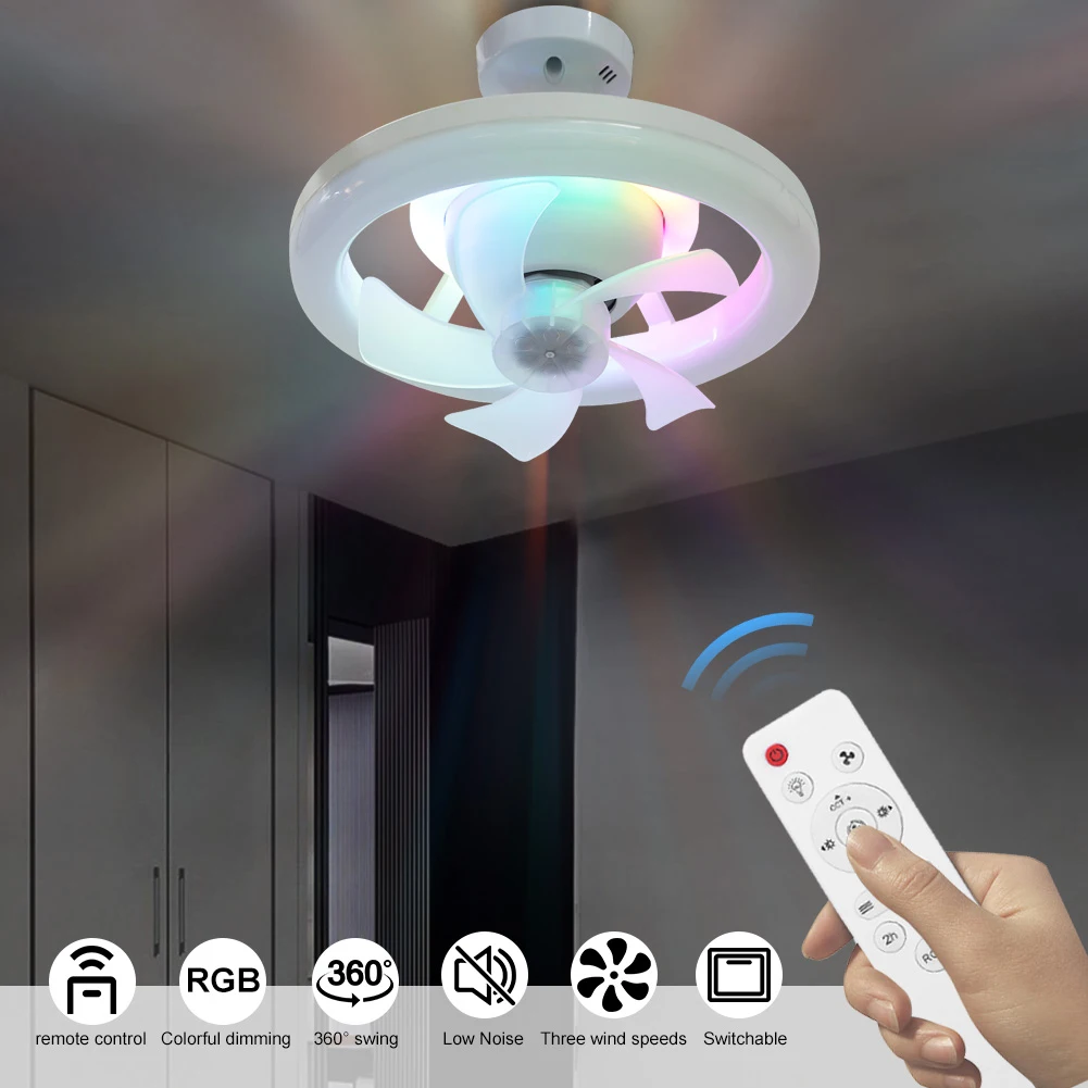 2-in-1 Ceiling Fan with Light E27 Converter Base Ceiling Fan Screw Fan Light Remote Control Wall Control Home Light Fan Ceiling