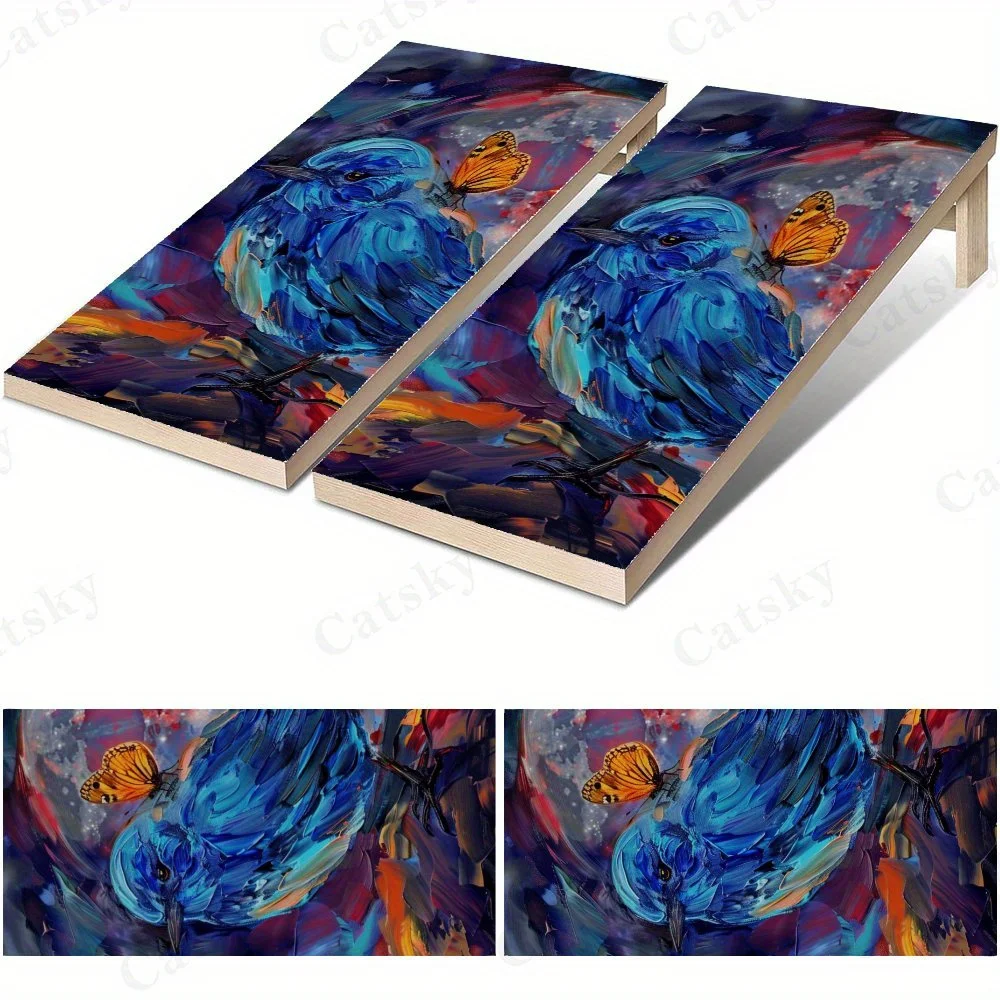 

Blue Bird with Butterfly,Impressionist Animal Art,Nature Decor,High Value! 2D Flat Vinyl Sandboard Stickers - Bubble-Free, Easy