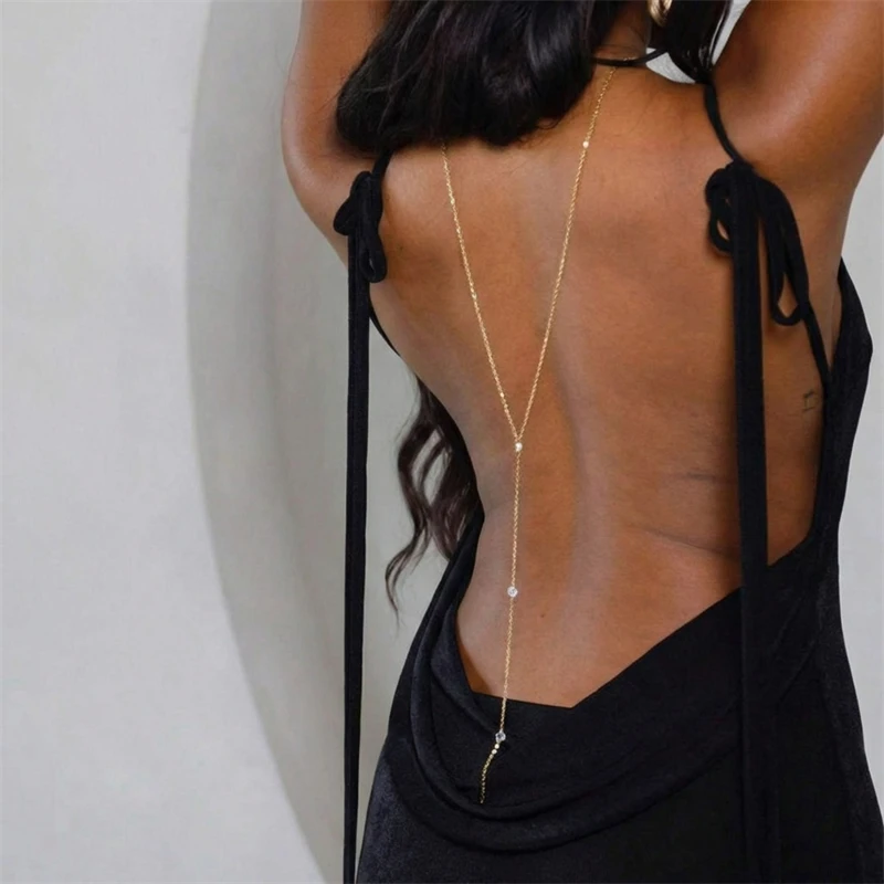 Summer Single Layer Round Rhinestone Back Necklace Sparkling Crystal Chain Diamond Collar Backdrop Jewelry For Women
