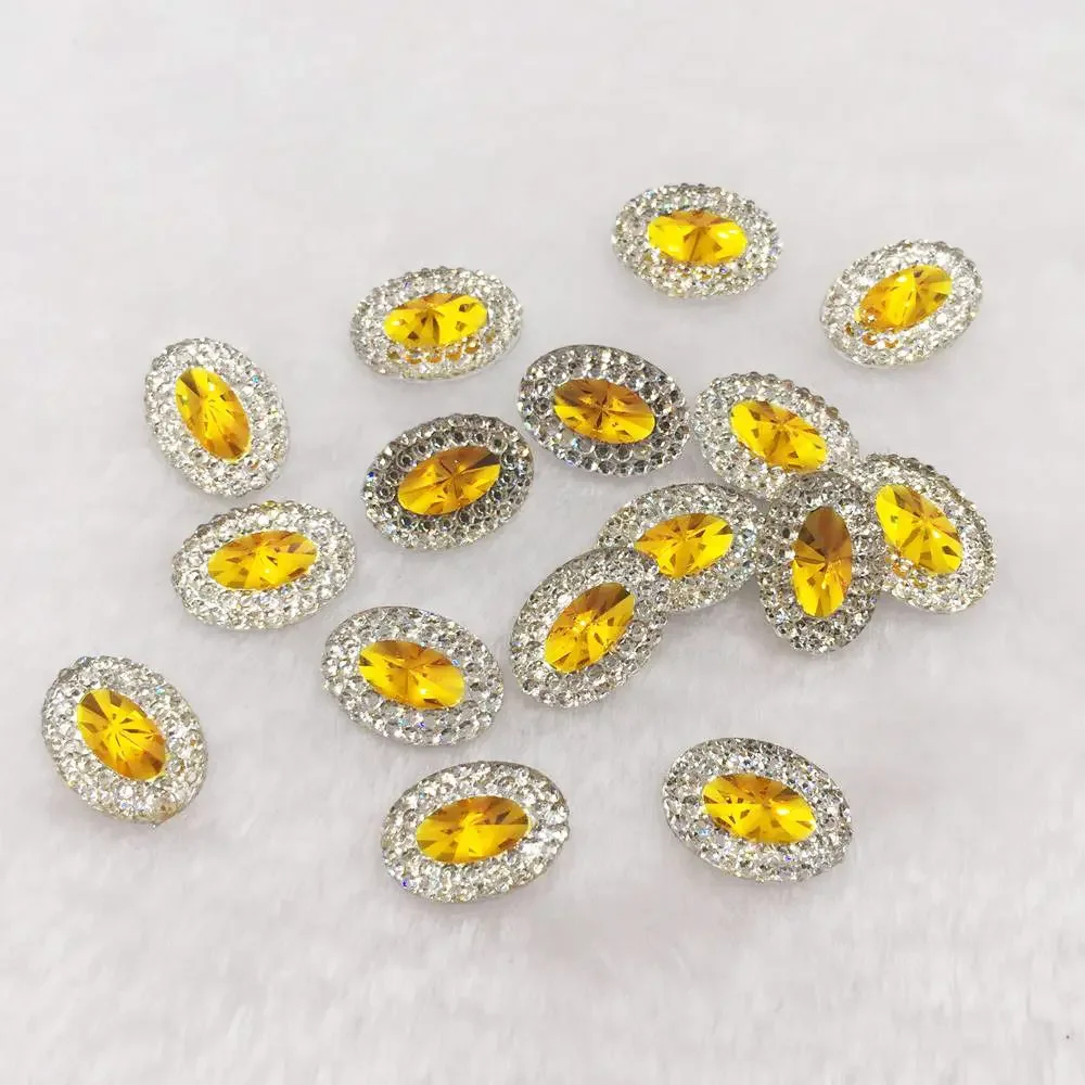 60pcs Resin 10*14mm Oval Gem flatback Bling rhinestone Ornaments DIY scrapbook Wedding appliques craft SW36