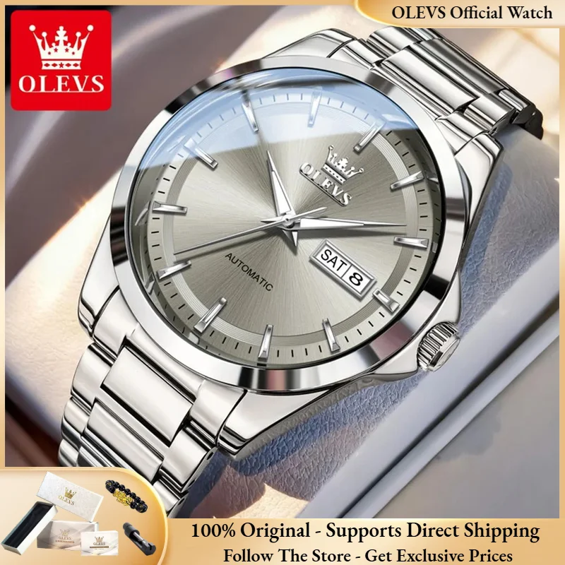 

OLEVS 7090 Automatic Watch Original Men Luxury Automatic Mechanical Watch Steel Strap Dual Calendar Business Minimalist Men Watc