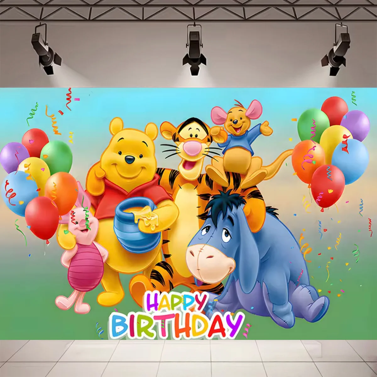 Cartoon Winnie The Pooh Willkommens-Baby-Hintergrund, süßer Bär, Honigbiene, für Kinder, Neugeborene, Babyparty, Fotografie-Hintergrund, Geschenk – Detail 7