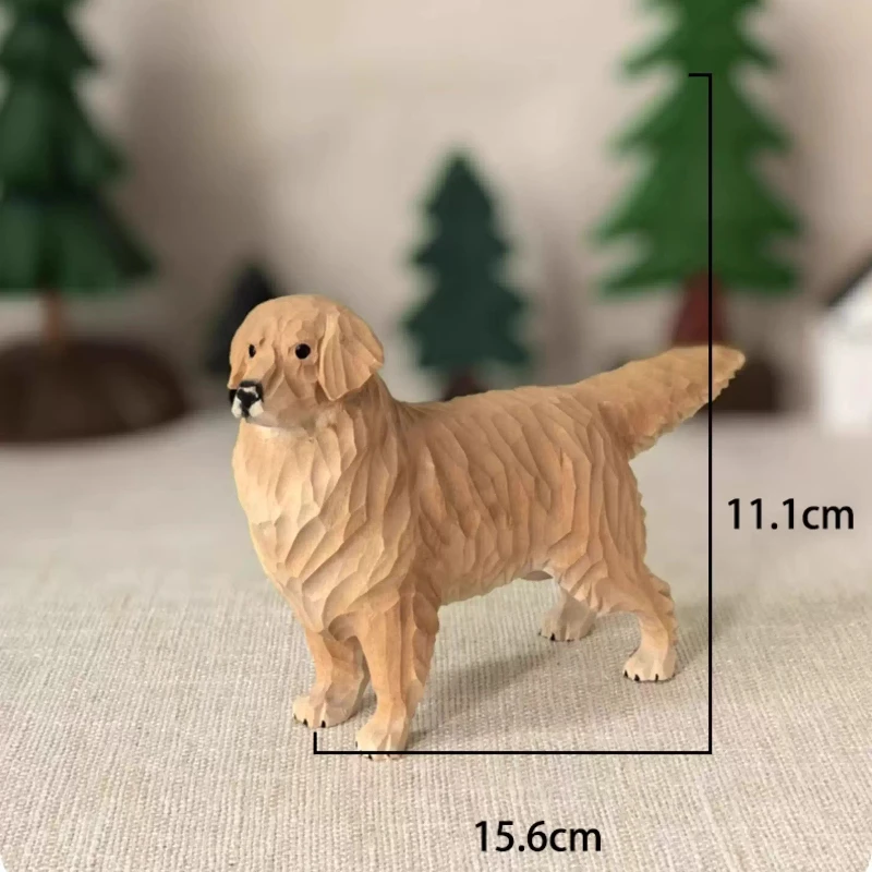 Golden Retriever Handcraft Wood Miniatures Home Decoration Desk Accessories Handmade Ornament Mini Statues Lovely Dog Figurines