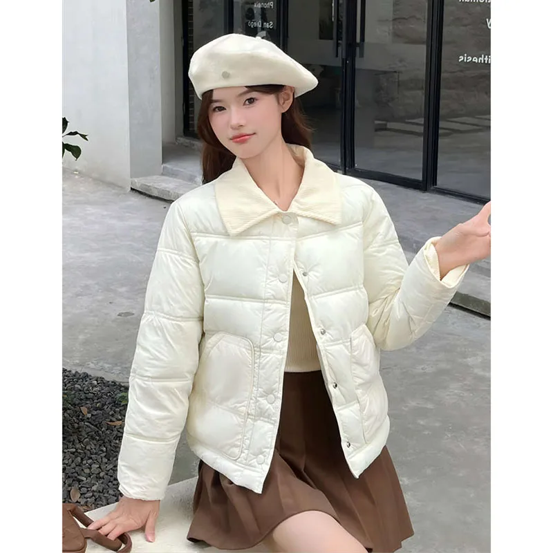 Novo outono inverno jaqueta de algodão feminino casaco de algodão pequeno perfumado veludo emenda cor bloco curto roupas de algodão