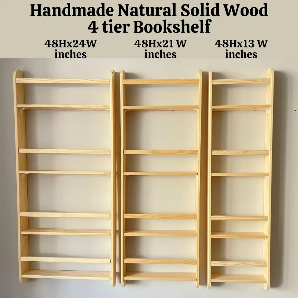 Naturalny drewniany regał ścienny w stylu Montessori, 4-poziomowy, do pokoju dziecięcego, oszczędzający miejsce.