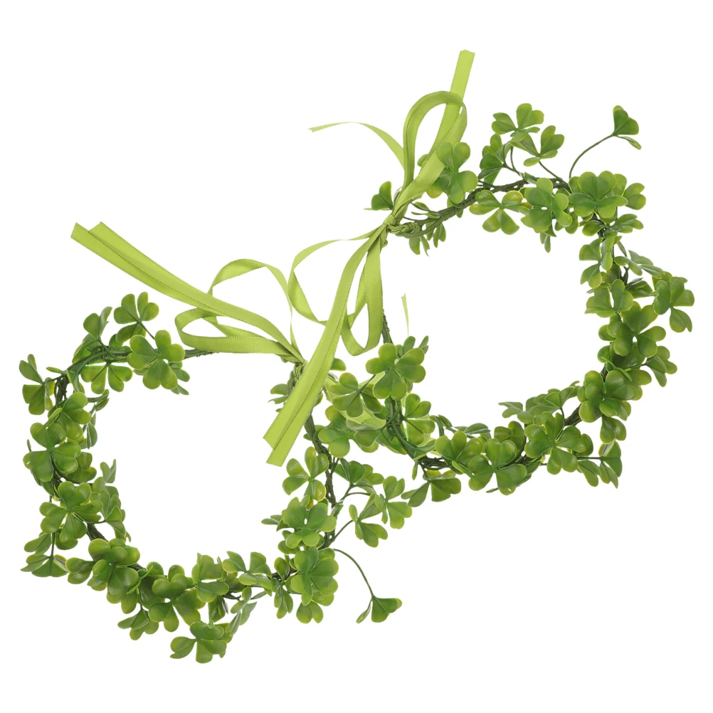 

2pcs Clover Headdress Green Ribbon Headband Wedding Bridal Wreath Plastic Flower Crown St Patrick Day Party Accessories Shamrock