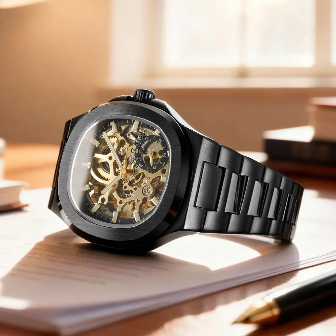 Forsining Luxury Mechanical Watch for Men Fashion Square Skeleton Automatic Watches Stainless Steel Strap Business Wristwatches
