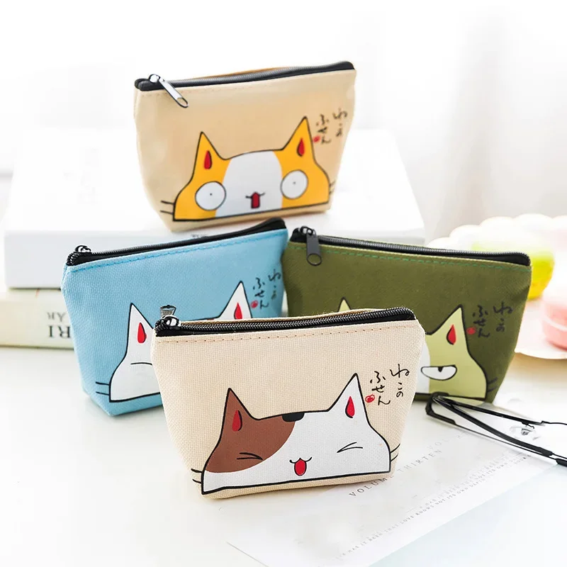 Women Canvas Coin Purse Card Key Mini Purses Pouch Girl Kid Children Cute Small Zipper Coin Purse Card Holder Wallet Storage Bag