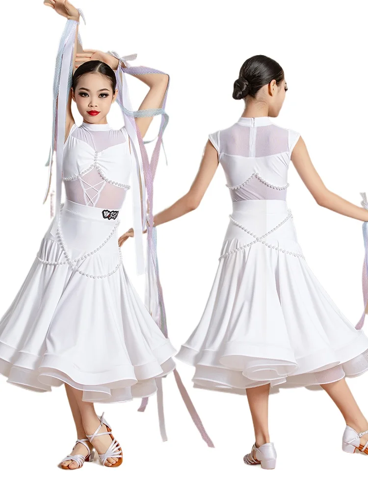 

2024 Modern Dance Costume New Children's Ballroom Dance Costume Waltz Skirt Set Girls' Art Costume