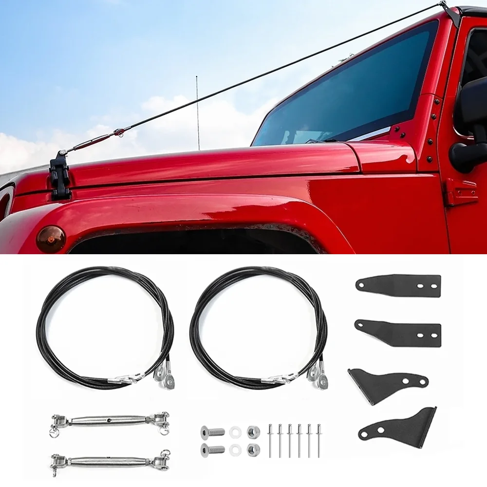 

Car Adjustable Engine Hood Limb Risers Kit Hood Latch Lock Branch Line Obstacle Eliminate Rope for Jeep Wrangle JL JT 2018-2025