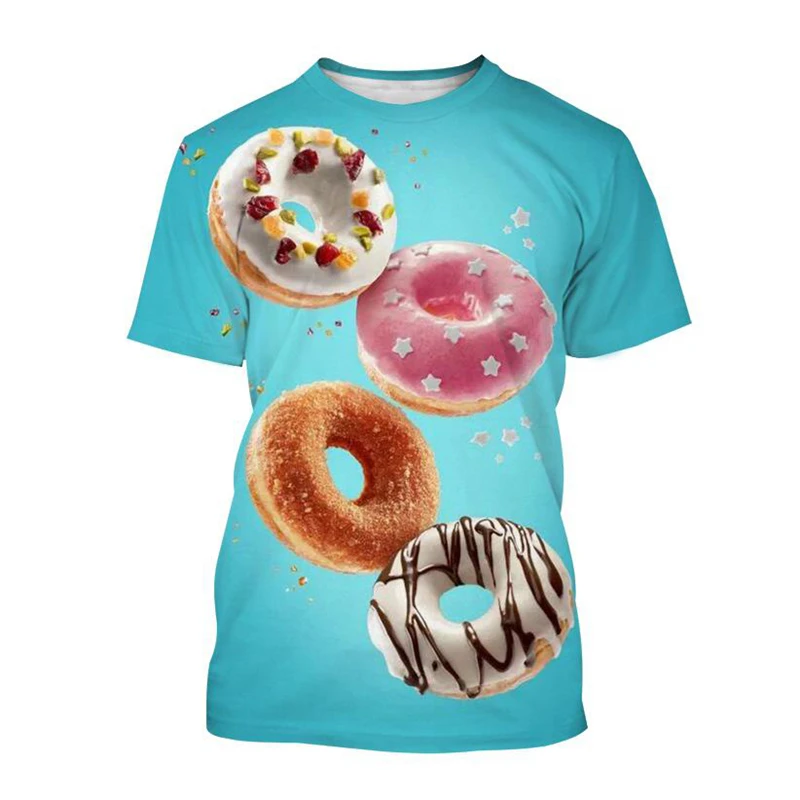 

Футболка больших размеров с милым пончиком и 3D принтом, футболка с рисунком шоколадного пончика и еды для мужчин, футболки в стиле Харадзюку с короткими рукавами и круглым вырезом, топы