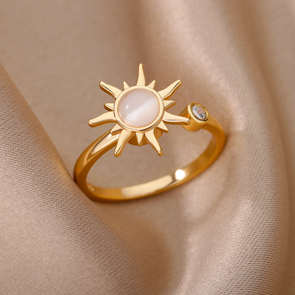 Anti-Stress Anxiety Rings for Women Gold Color Open Adjustable Rotating Ring Aesthetic Wedding Fashion Jewelry Gift view 3